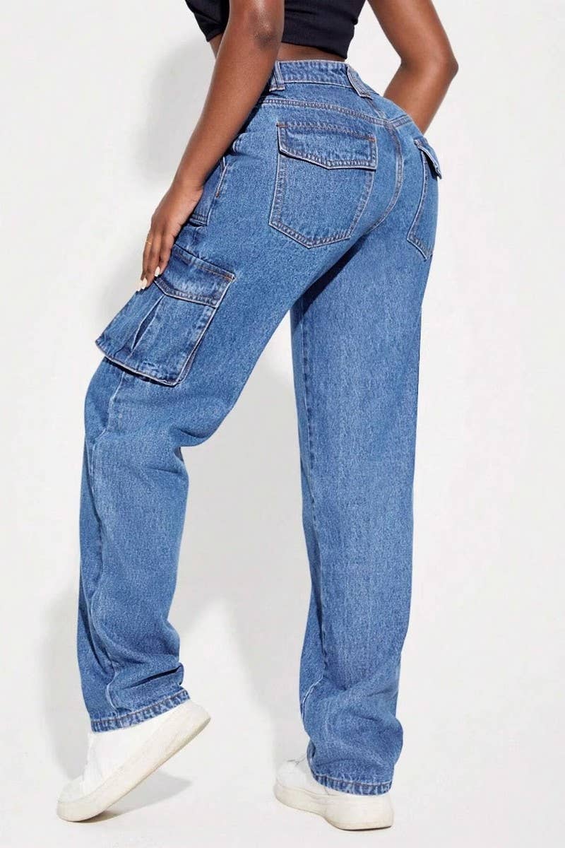 CWJP0594_MID-RISE MULTI-POCKET CARGO STRAIGHT JEANS