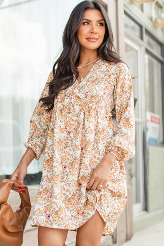 HOLIDAY LOOSE HIGH-WAISTED FLORAL PRINT DRESS