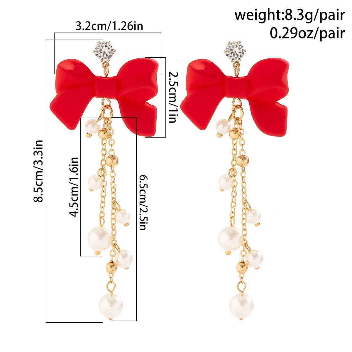 RED BOW EARRINGS WITH PEARL TASSELS_CWAJE1138