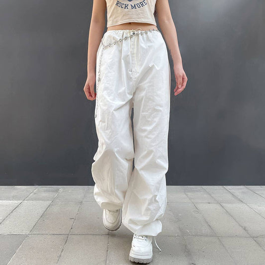 Fashion loose,low-waisted, wide-leg cargo pants