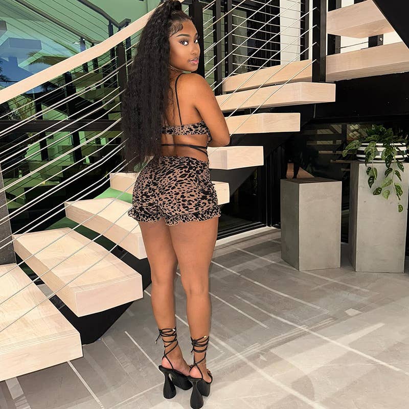 Low-cut, hollowed-out lace-up tight jumpsuit