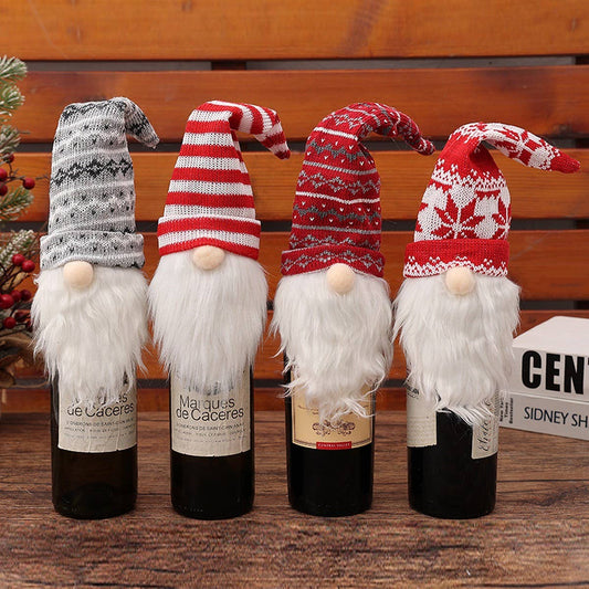 CWMM9411_CHRISTMAS FACELESS DOLL KNITTED WINE BOTTLE HAT