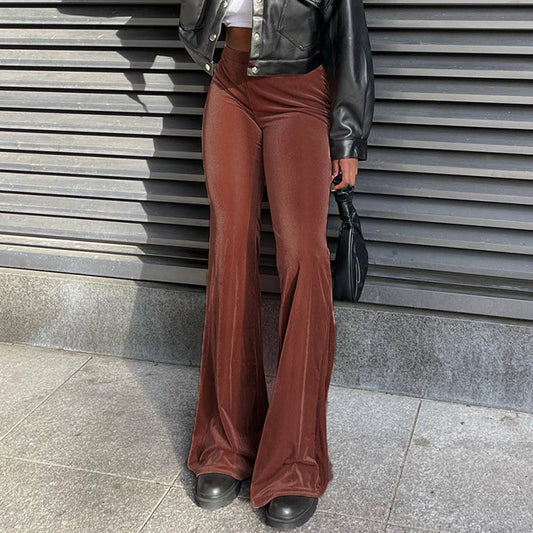 SOLID COLOR VELVET ELASTIC HIGH-WAISTED PANTS