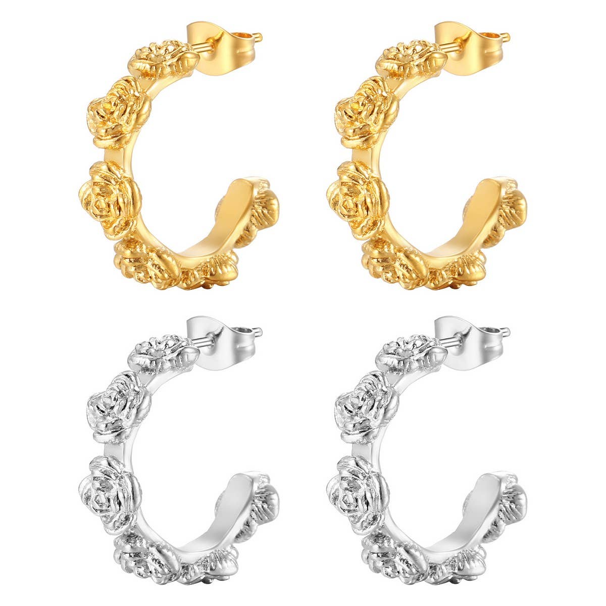 18K GOLD PLATED ROSE-SHAPED HOOP EARRINGS_CWAJE0564