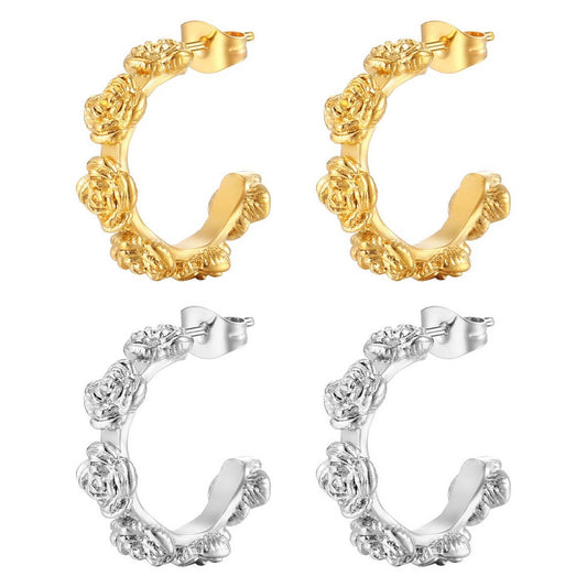 18K GOLD PLATED ROSE-SHAPED HOOP EARRINGS_CWAJE0564