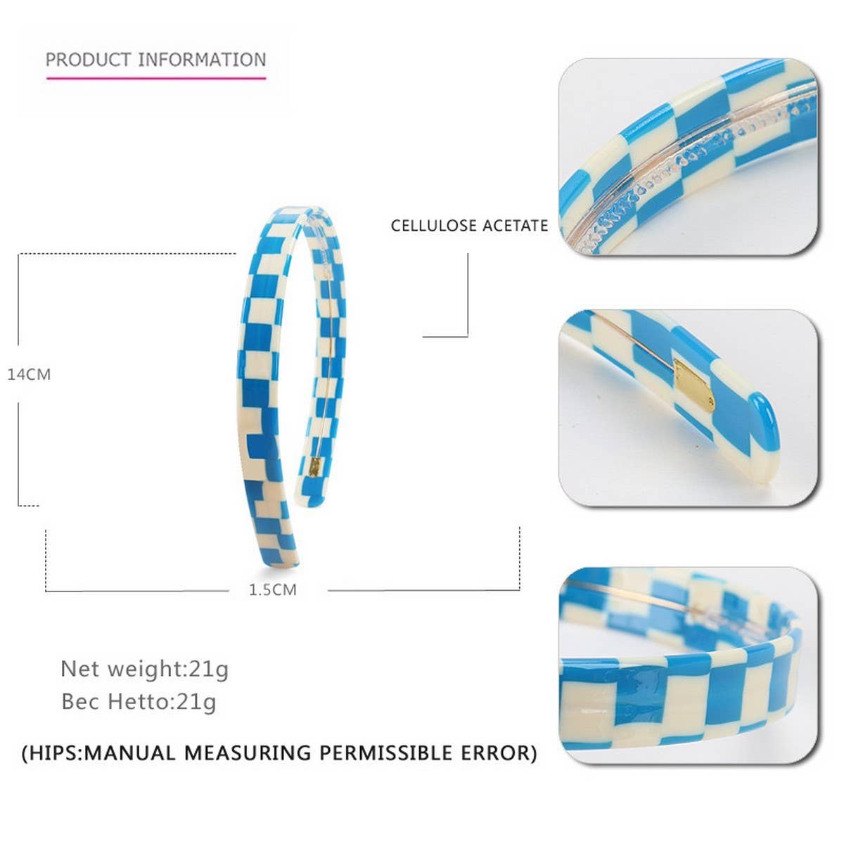 COLORFUL CHECKERBOARD ACETATE HEADBAND HAIRPIN