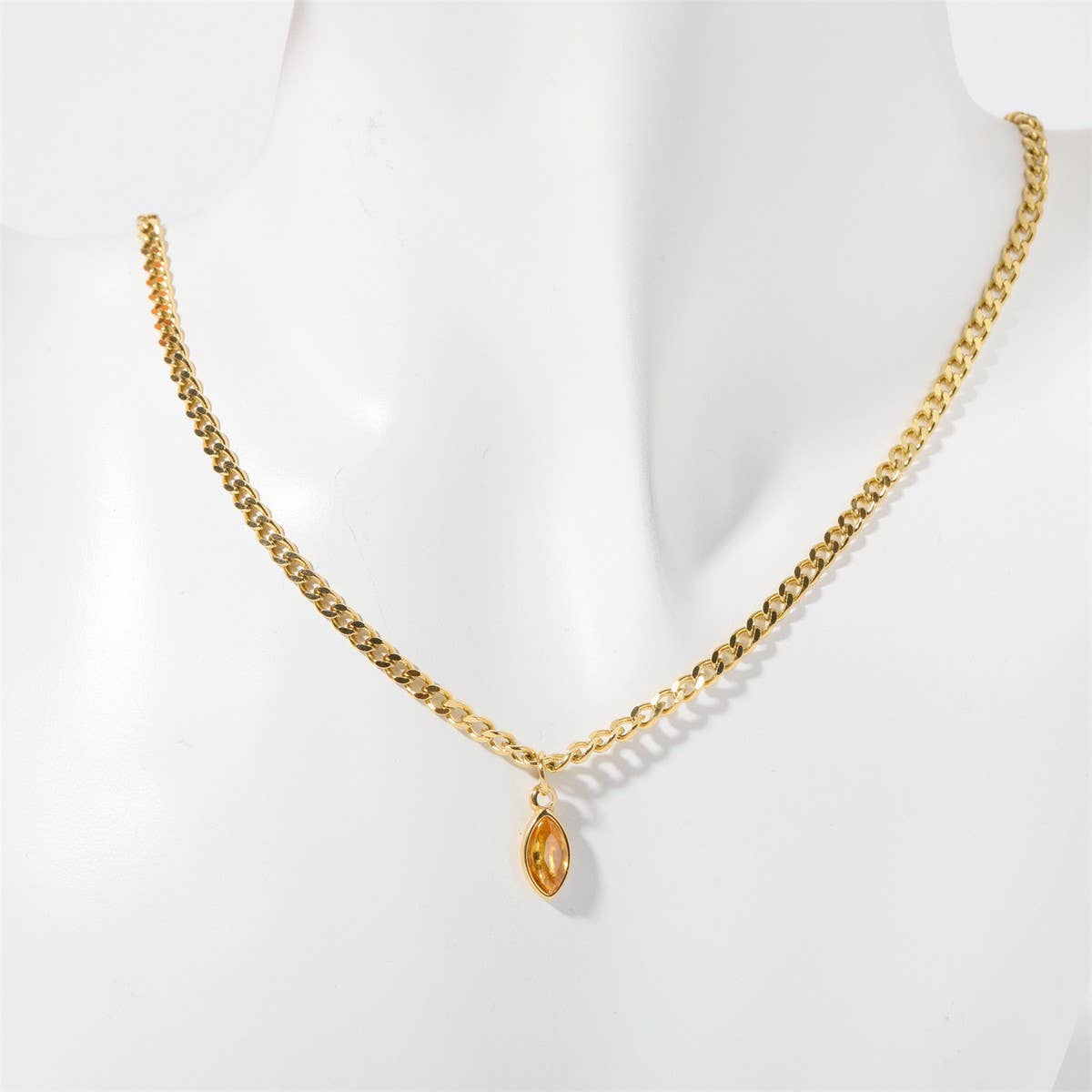 Stainless Steel Marquis Eye Zirconia Necklace_CWMM5584