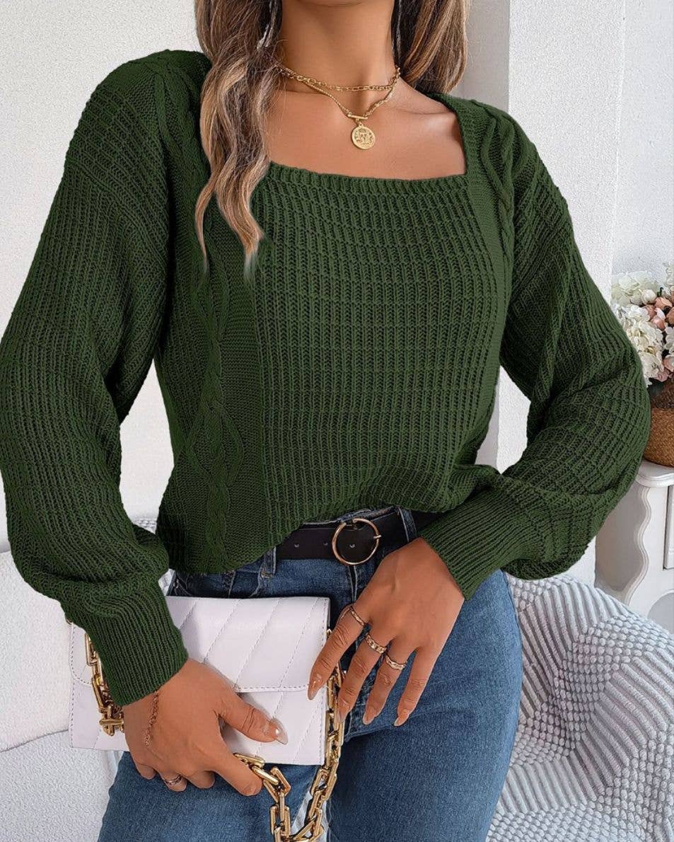 KNITWEAR PULLOVER SQUARE NECK TWIST SWEATER