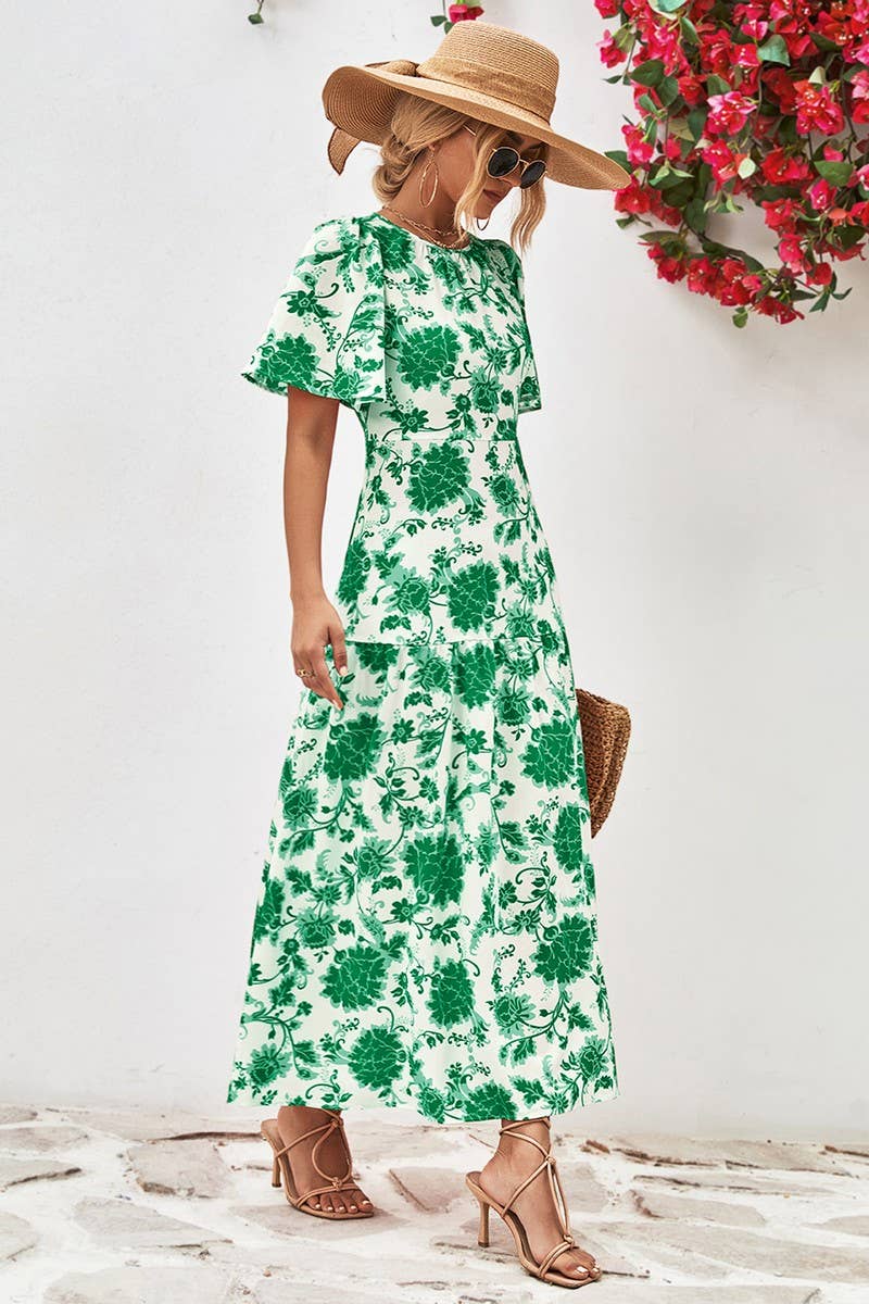 CWDMD2773_CREW NECK PRINTED FITTED MIDI DRESS