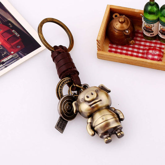 CREATIVE CARTOON ANIMAL WOVEN CAR KEYCHAIN