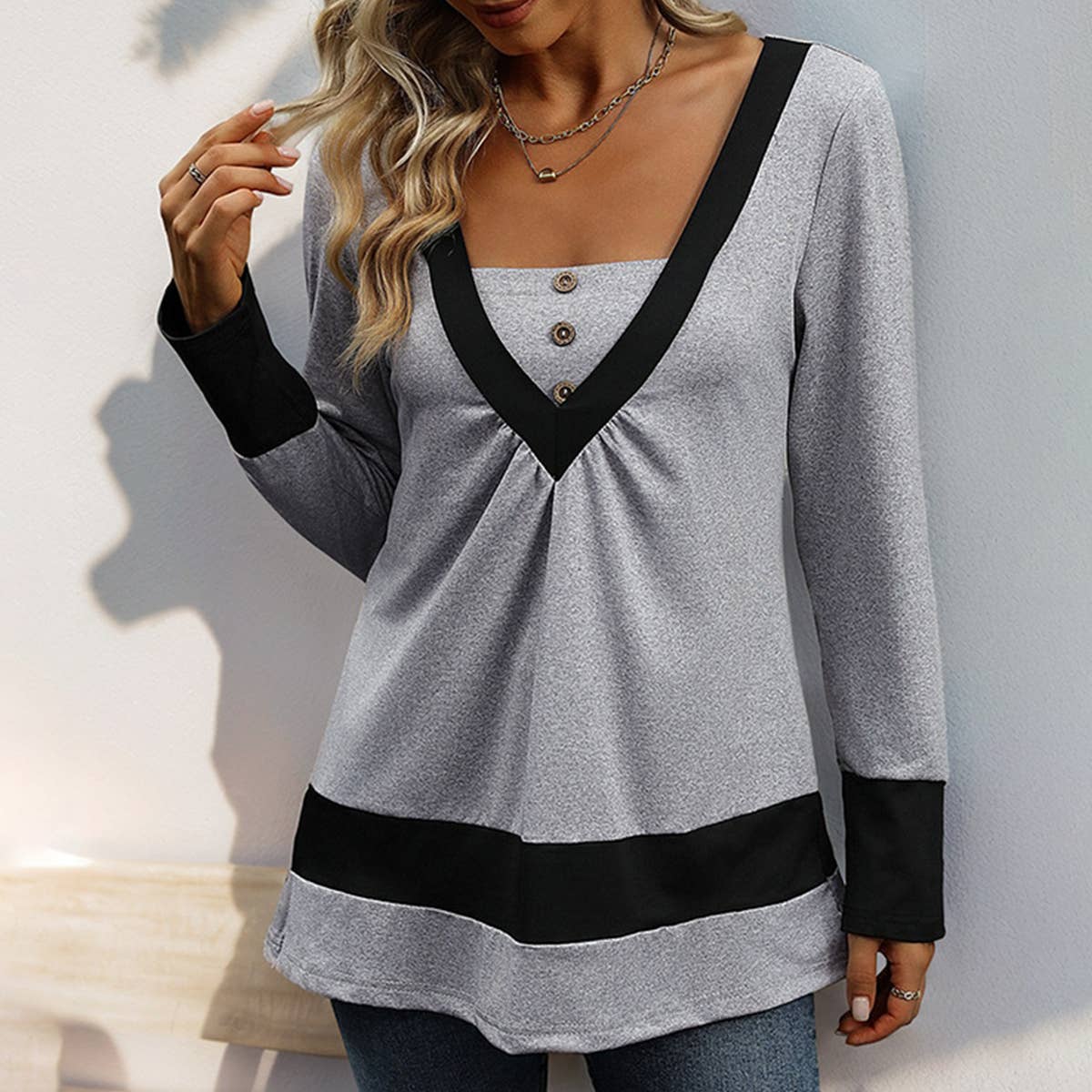 SOLID COLOR COLOR MATCH COLOR CASUAL HOME T-SHIRT