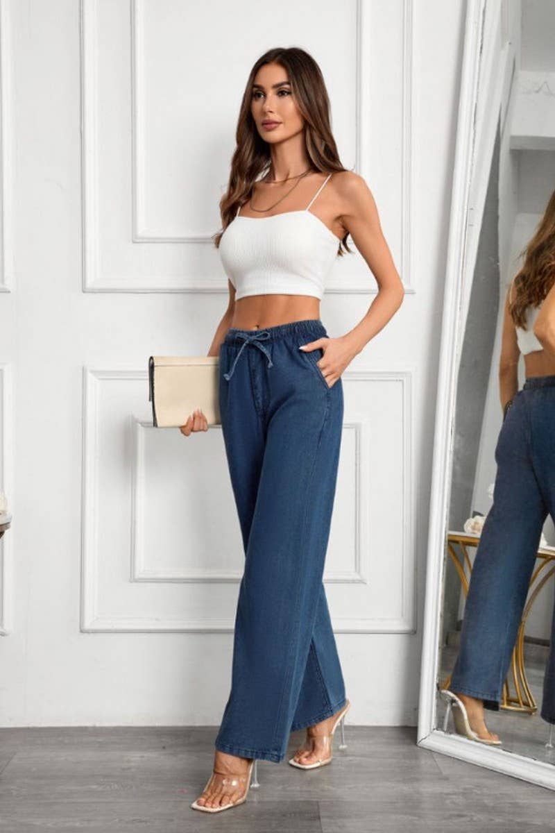 CWBLP2003_HIGH WAIST LOOSE FIT DRAWSTRING DENIM PANTS