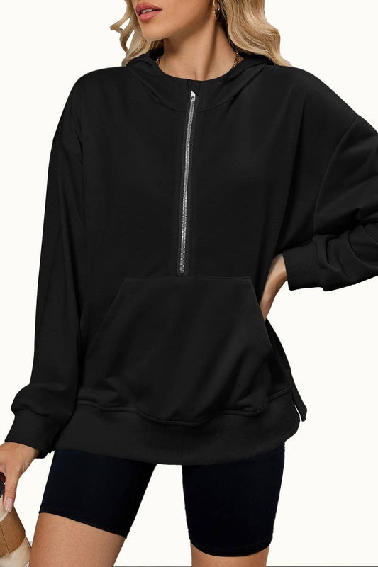 CWOHOL1120_HOODED ZIP UP POCKET LONG SLEEVE SWEATSHIRT