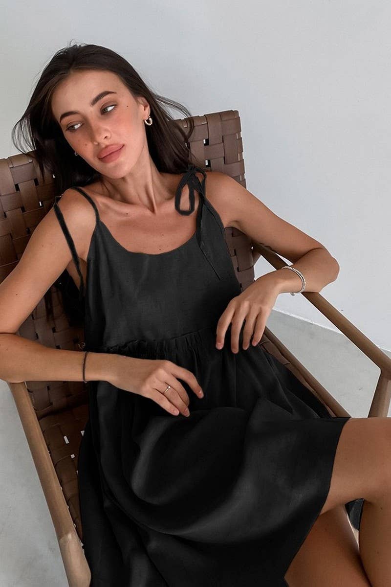 CWDSD8757_SEXY LINEN BLEND SPAGHETTI STRAP DRESS