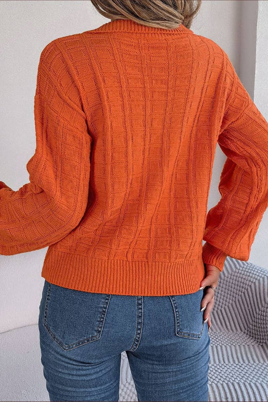 Cwoswl3305_Casual Knit V-Neck Long-Sleeved Sweater