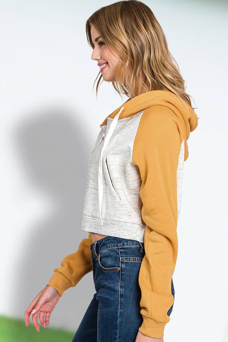CWOHOL430_Lightweight Zip-up Hoodie Cropped Sweatshirt