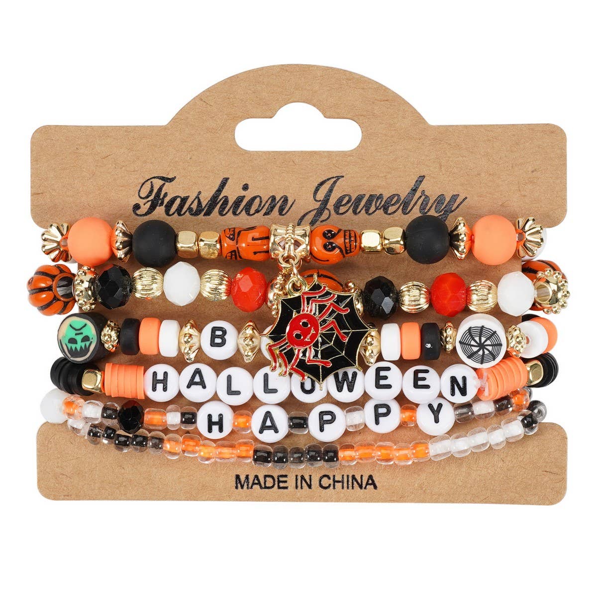 CWMM10432_HALLOWEEN GHOST PUMPKIN SKULL BEADED BRACELET