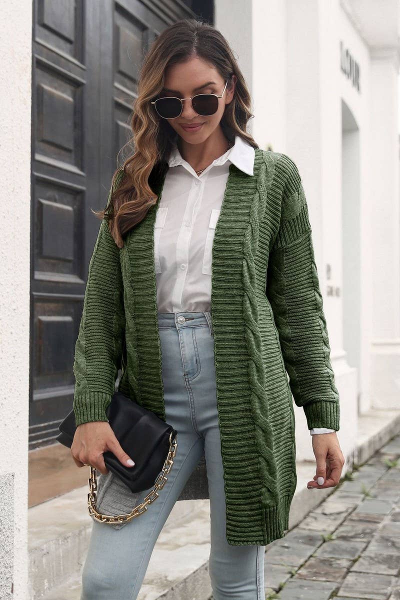 CWOCAL1255_SOLID COLOR CABLE KNIT LONG CARDIGAN