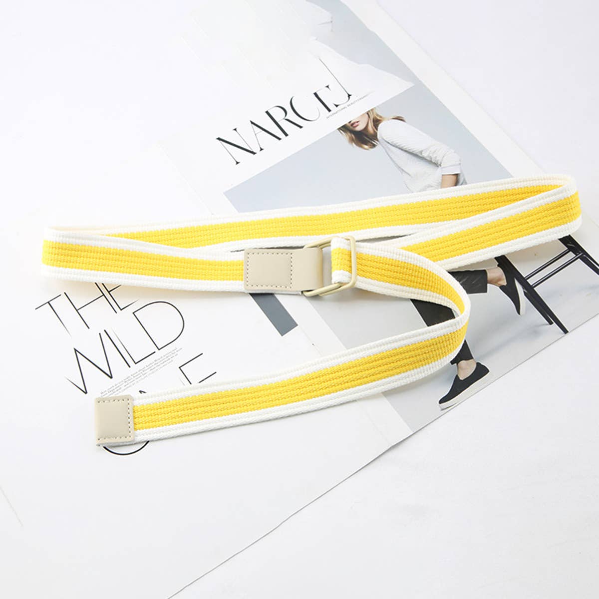 CWABE0948_STRIPED SIMPLE ALL-MATCH DOUBLE BUCKLE BELT