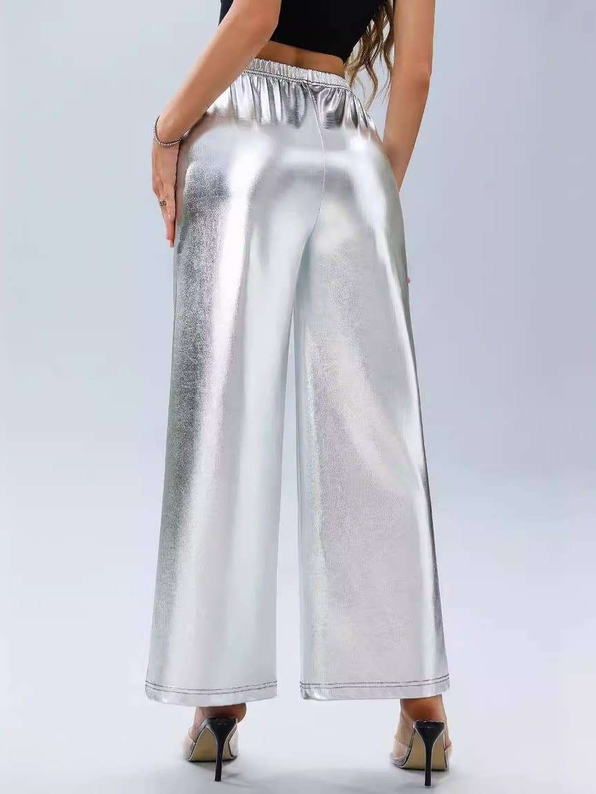 PRESSED SILVER LOOSE HIGH-WAISTED CASUAL PANTS