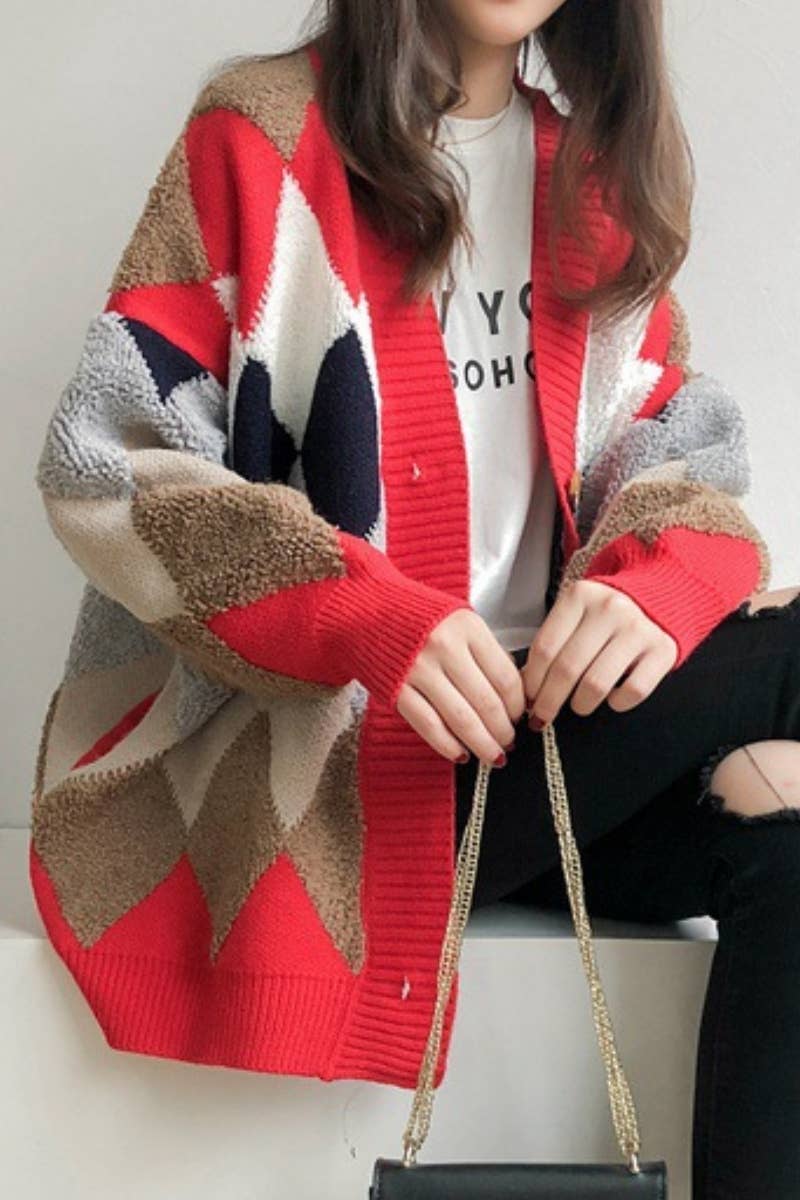 CWOCAL2179_KNITTED DIAMOND BUTTON LONG SLEEVE CARDIGAN