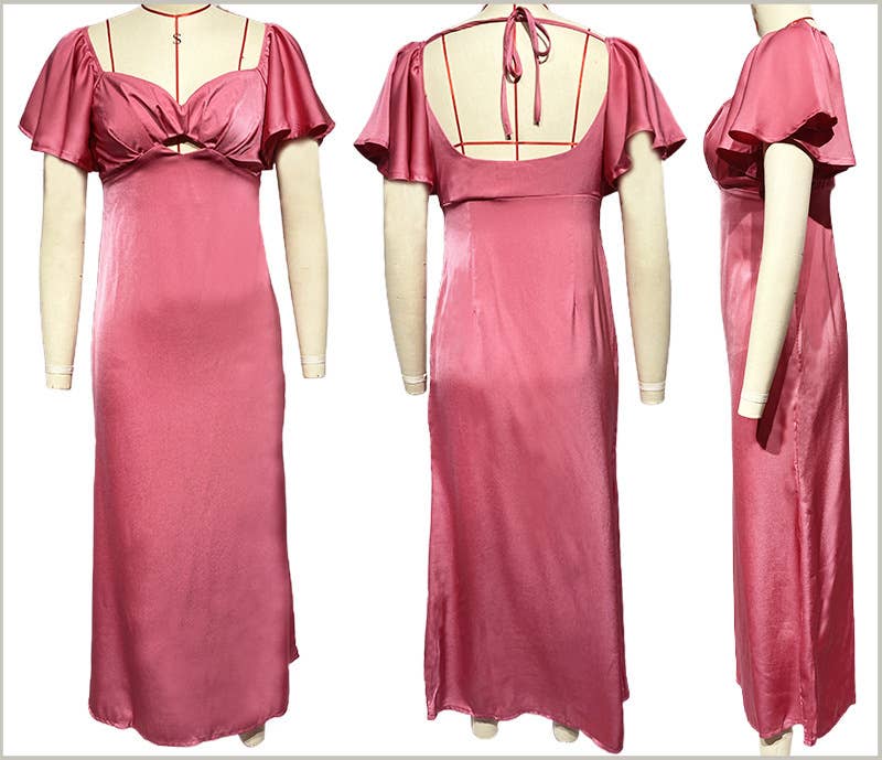 SOLID COLOR PEACH COLLAR SLIM-FIT DRESS