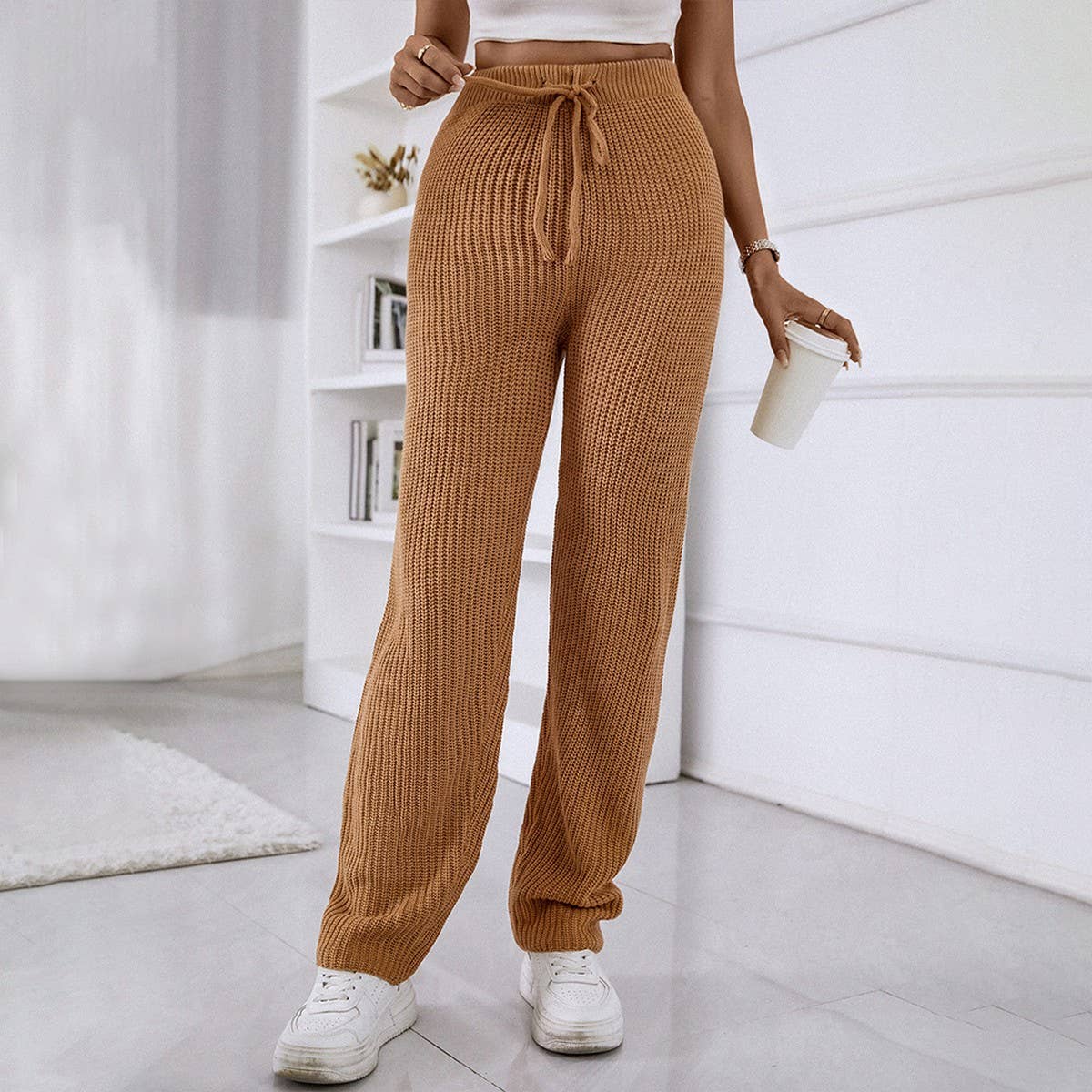 Home high-waisted slim-fit stretch wool trousers