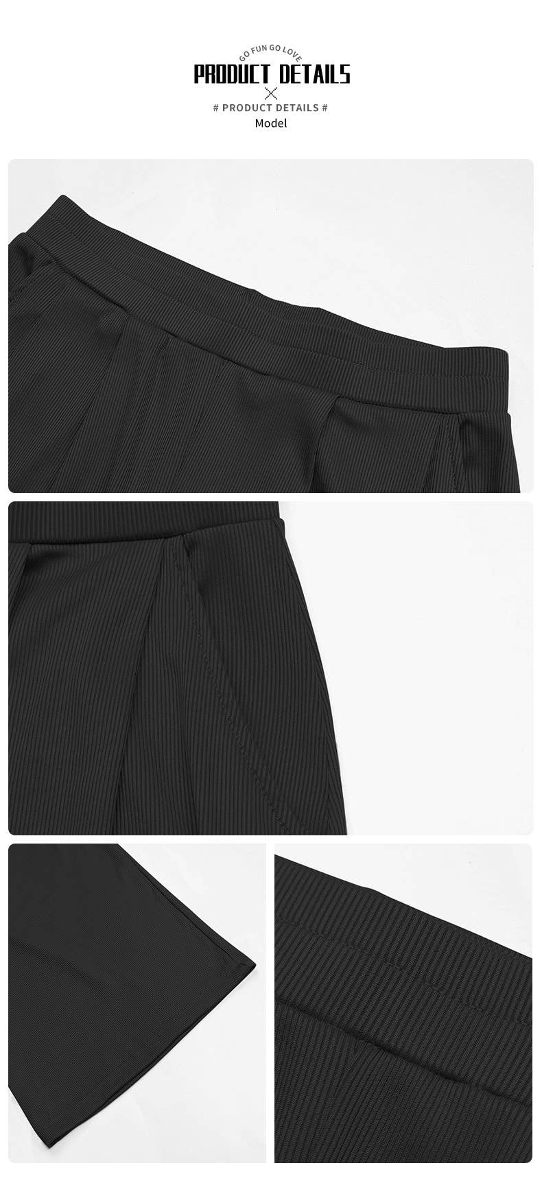 SOLID COLOR PIT STRIPE CASUAL WIDE-LEG PANTS