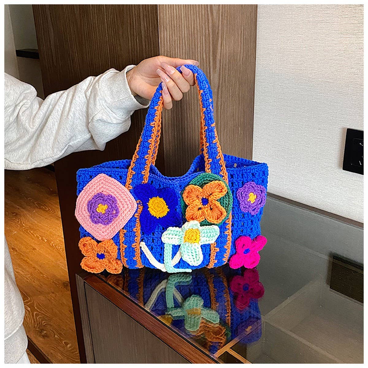 FLOWER PATTERN BAG MACARON HOLLOW HANDBAG_CWAB2406