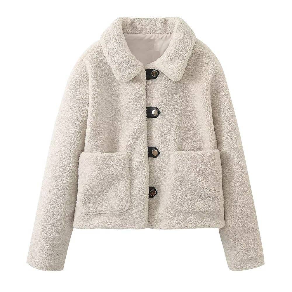 Lapel versatile fleece single-breasted jacket