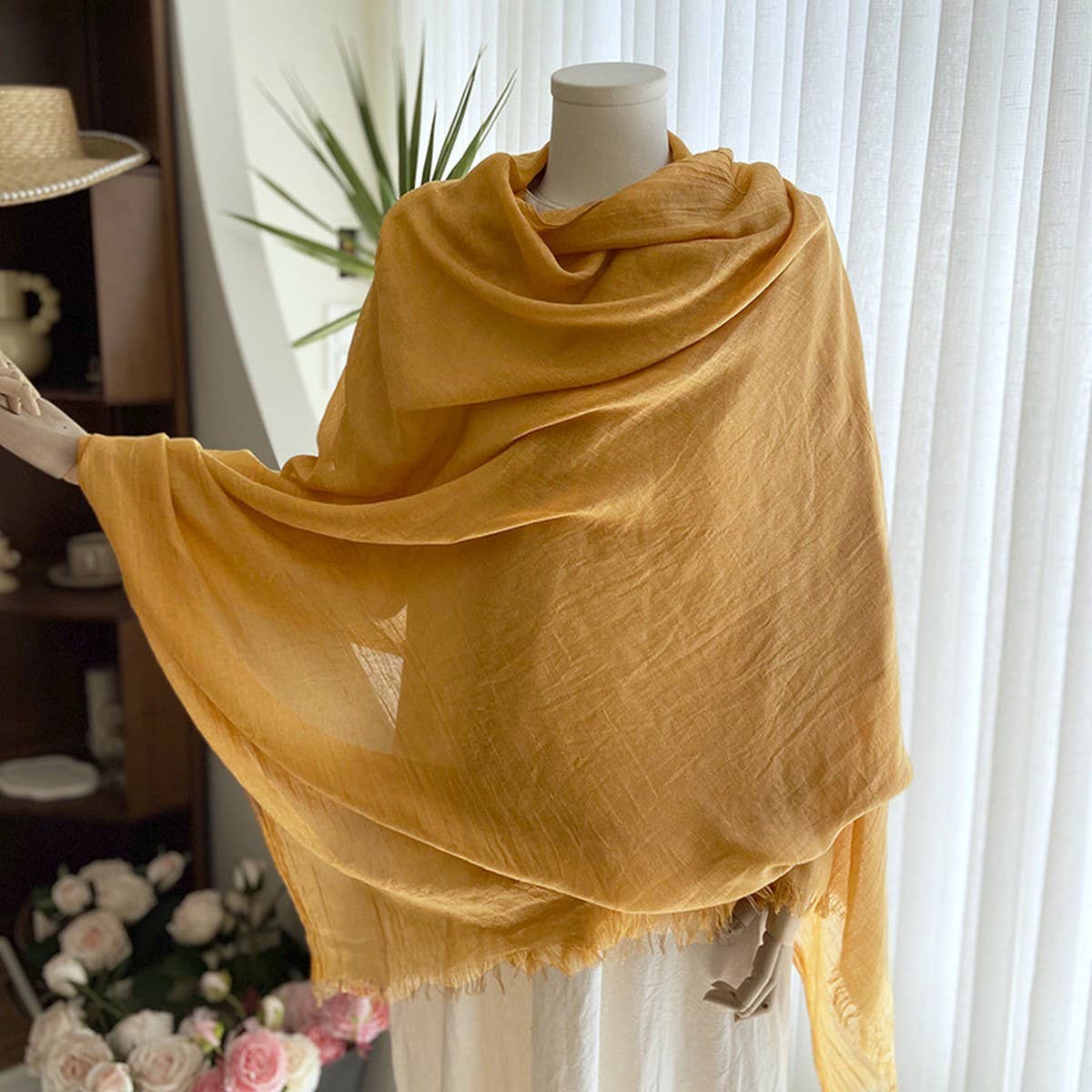 Solid Cotton Linen Scarf for Women Summer Sun Prot_CWASC1451