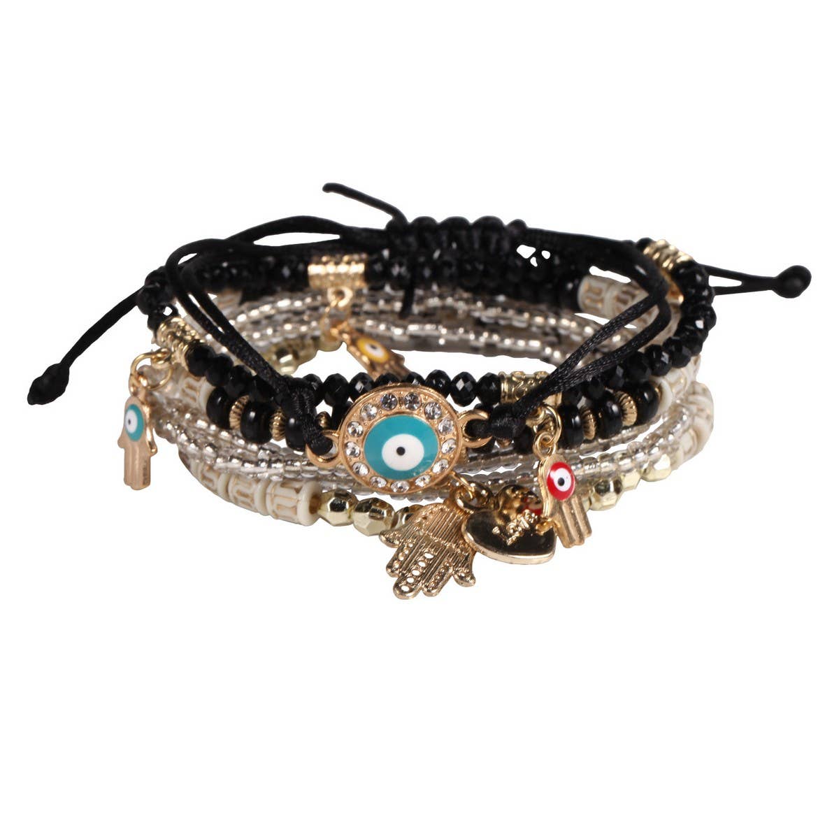 CWMM10465_EVIL EYE BEADED MULTI LAYER HANDMADE BRACELET