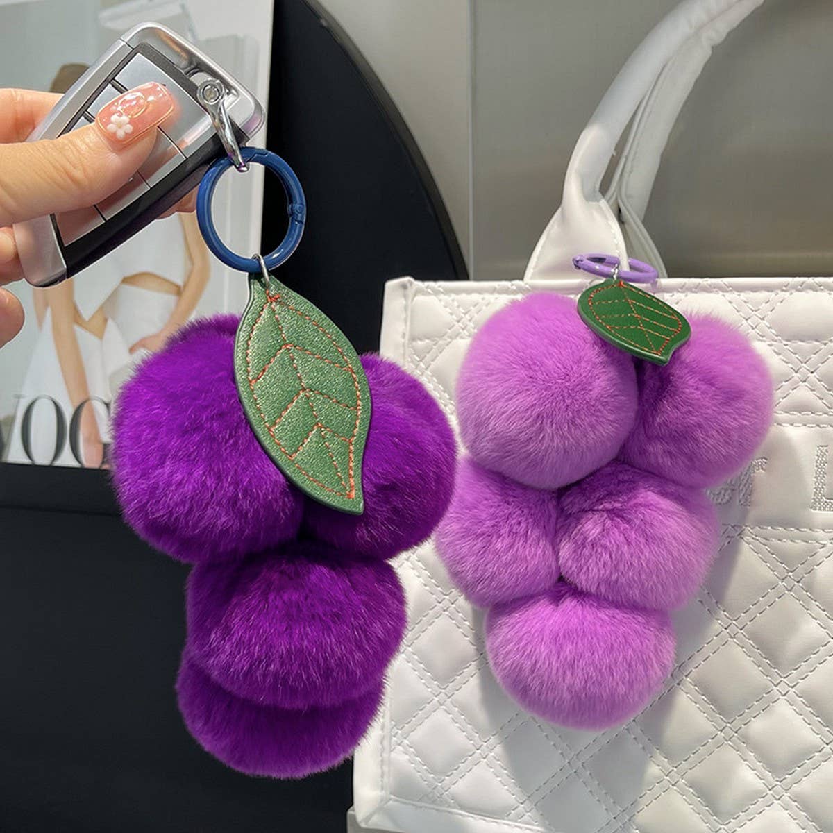 CUTE PLUSH DOLL PURPLE GRAPE CAR KEYCHAIN PENDANT