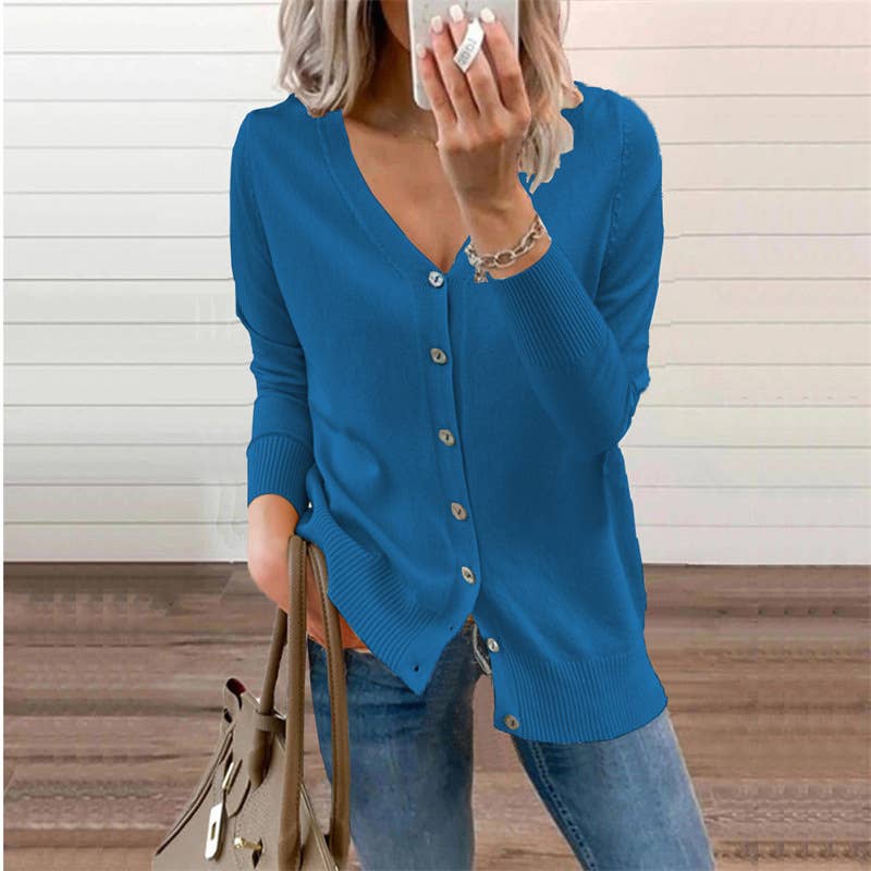 Solid-color button long-sleeved cardigan