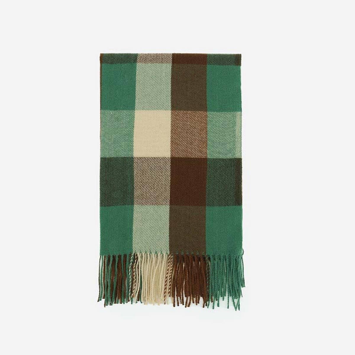 Faux Cashmere Plaid Scarf with Tassels for Men