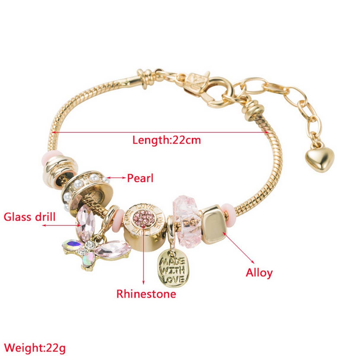 Trendy DIY Butterfly Crystal Alloy Bracelet