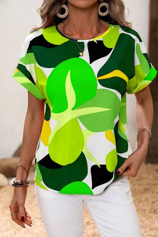 Cwtbls1142_Summer Print Multi-Colored Short-Sleeved Top