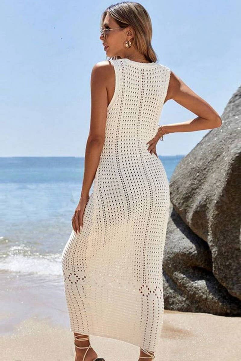 CWDMD4741_KNIT HOLLOW LONG TANK BIKINI COVER UP DRESS
