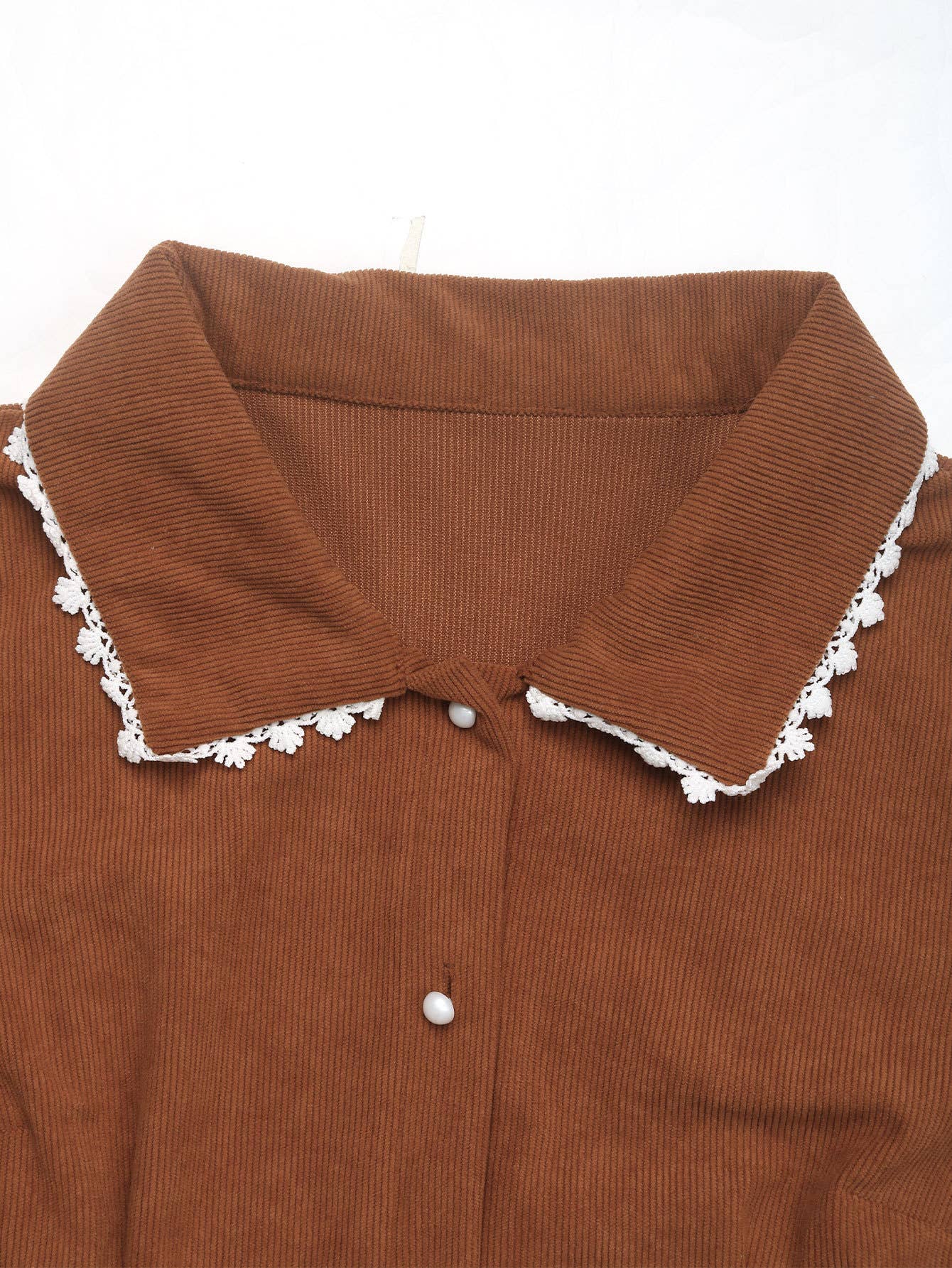 Lapel and lace corduroy shirt dress