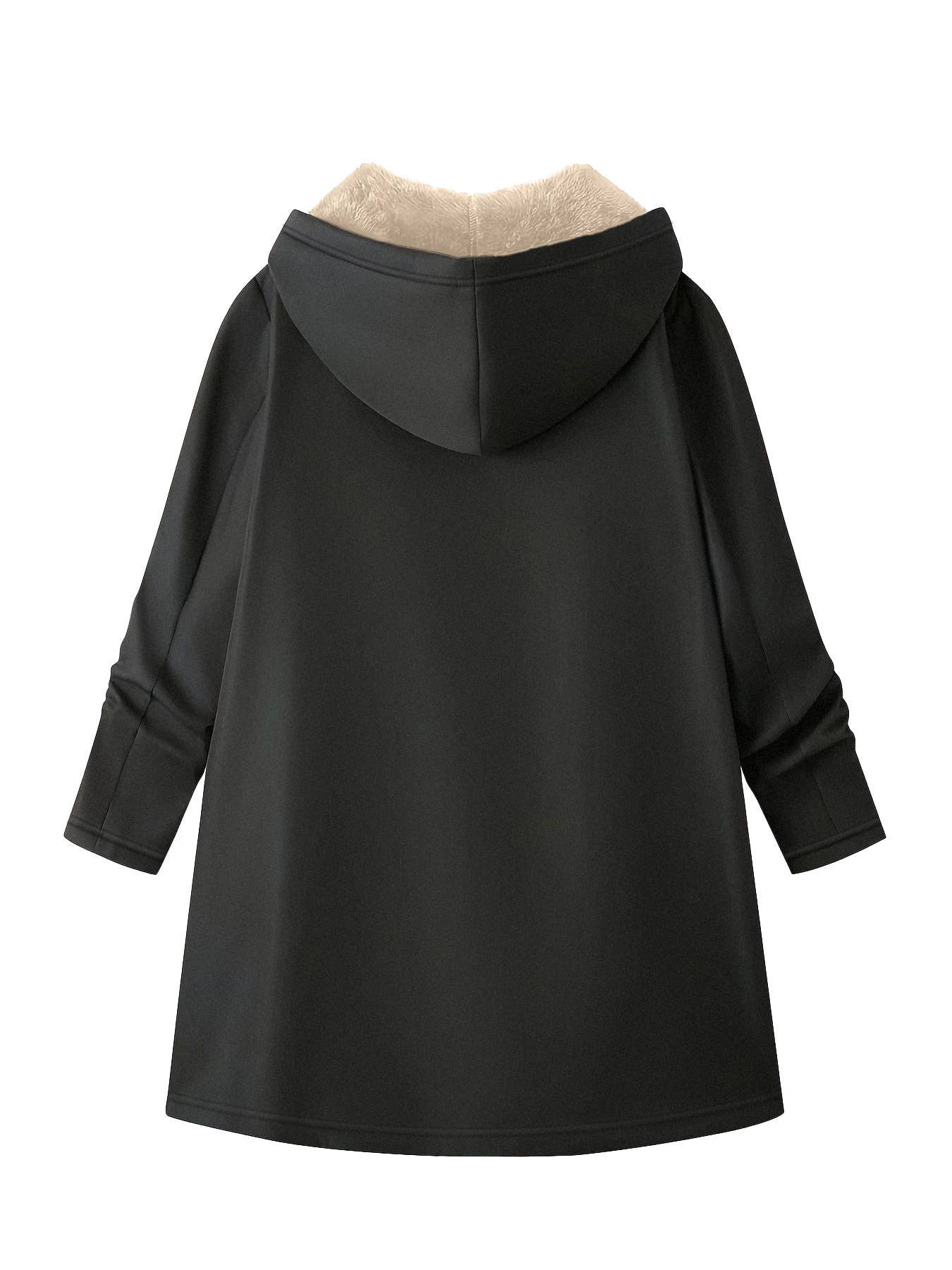 Long hooded coat solid color and velvet coat