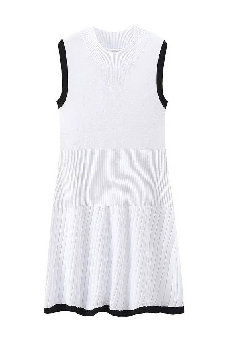 CWDSD6609_CREW NECK RUFFLED A-LINE KNIT MINI DRESS