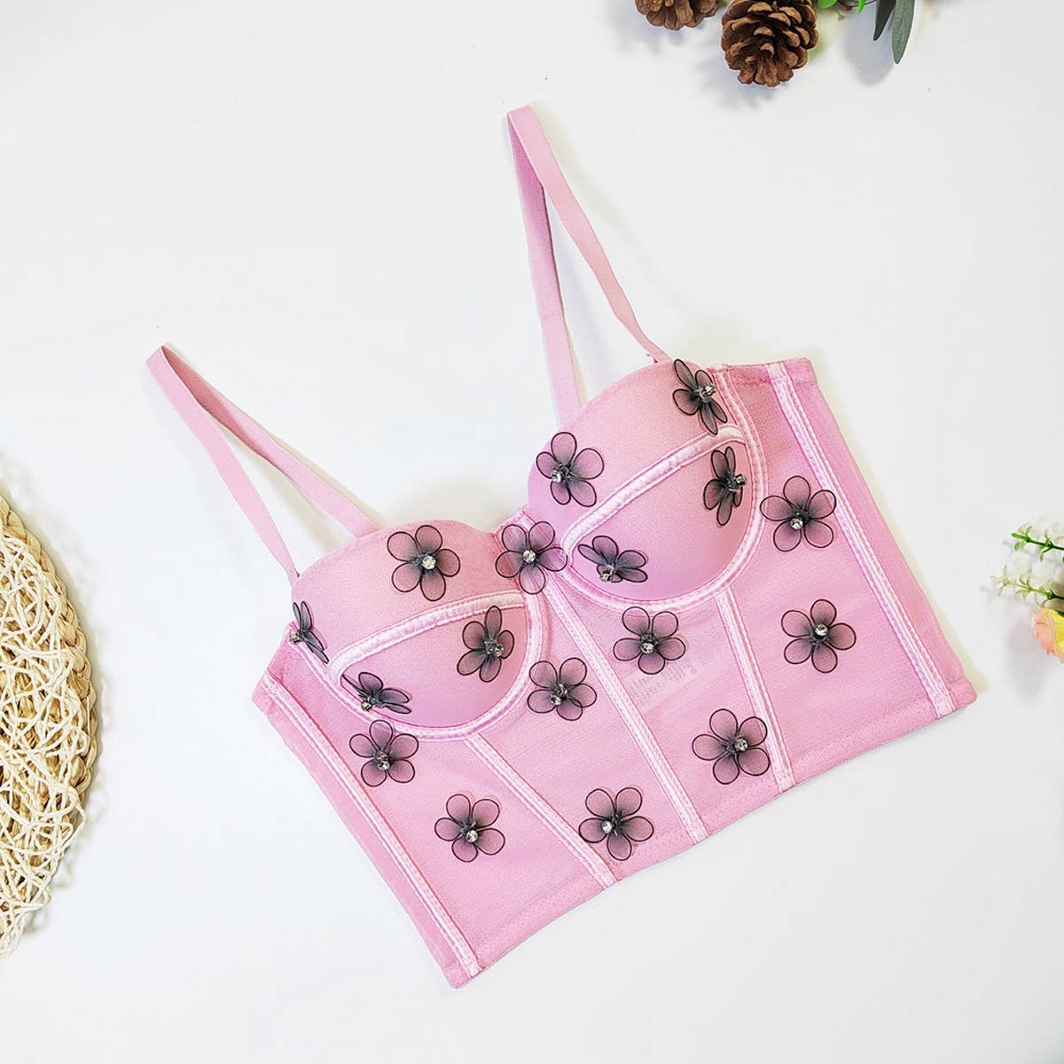 SWEET FLOWER BEADED HERRINGBONE CORSET