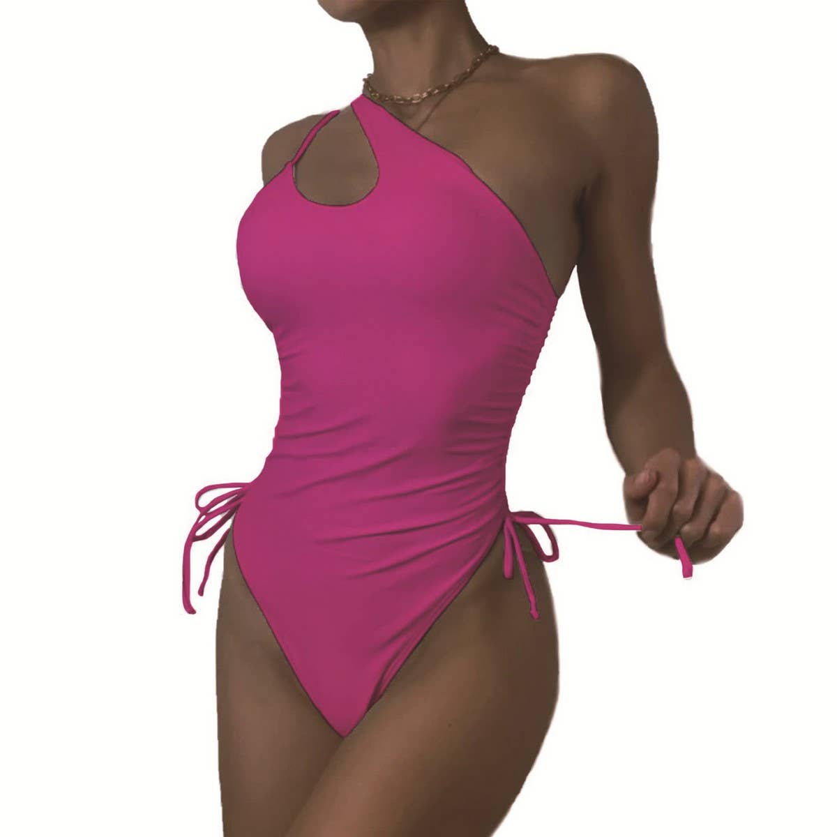 ONE-SHOULDER HOLLOW SLIM ONE-PIECE SWIMSUIT_CWMW0619