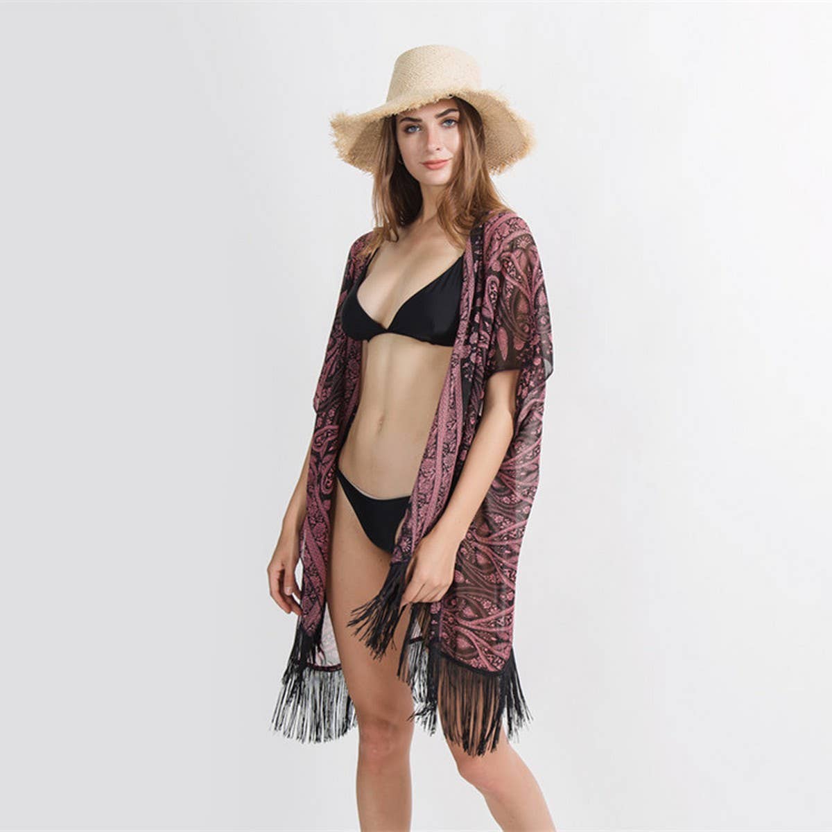TASSEL PAISLEY PRINT OPEN FRONT KIMONO CARDIGAN