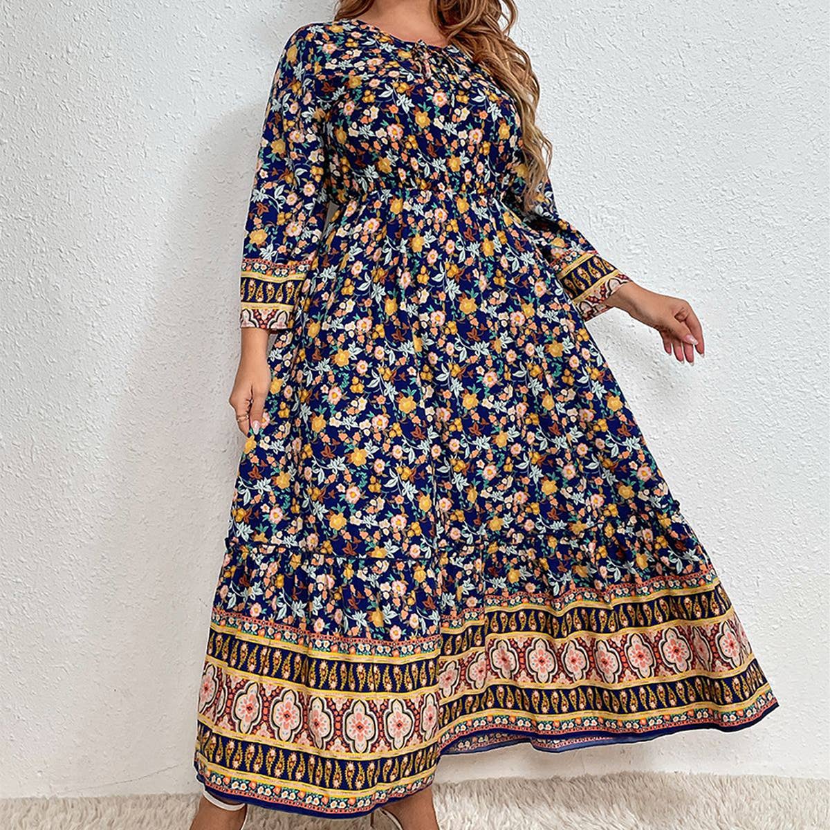 Elegant Cotton Linen Floral Dress for Wom