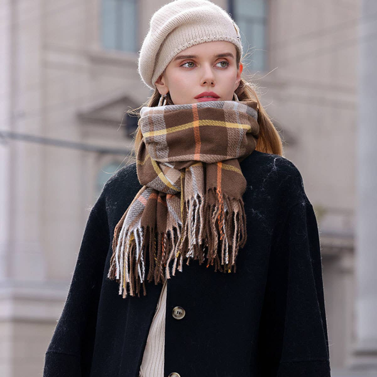 Women's Double Face Plaid Scarf - Winter Warmth