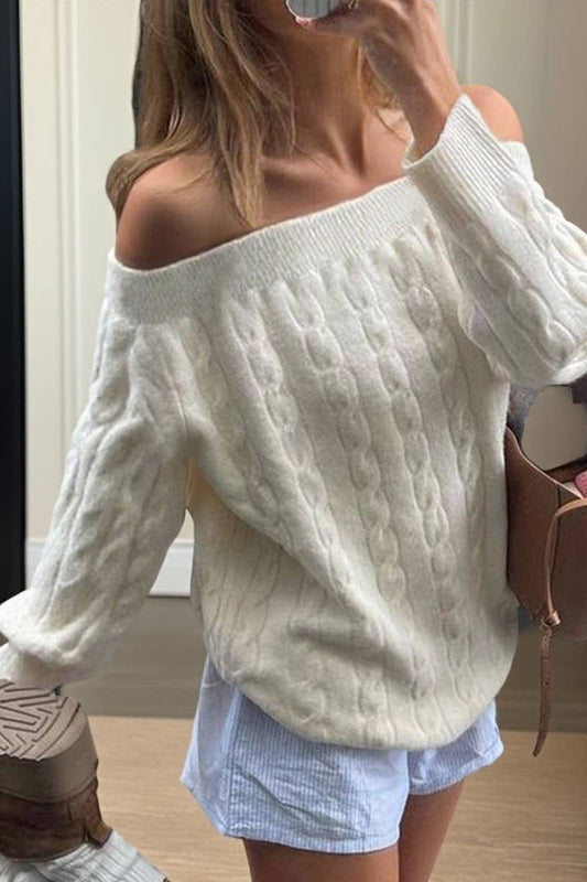 CWOSWL07535_SOLID COLOR CASUAL OFF-SHOULDER KNITTED TOP