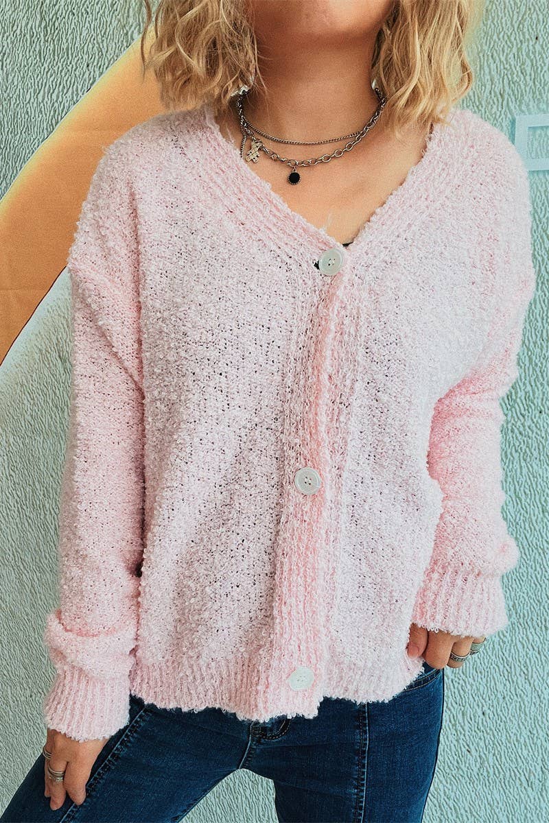 Solid color V-neck seersucker knit cardigan