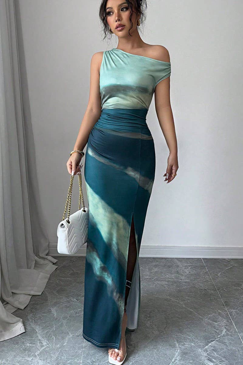 CWDMD6140_SUMMER CONTRAST COLOR SLIM OFF-SHOULDER DRESS