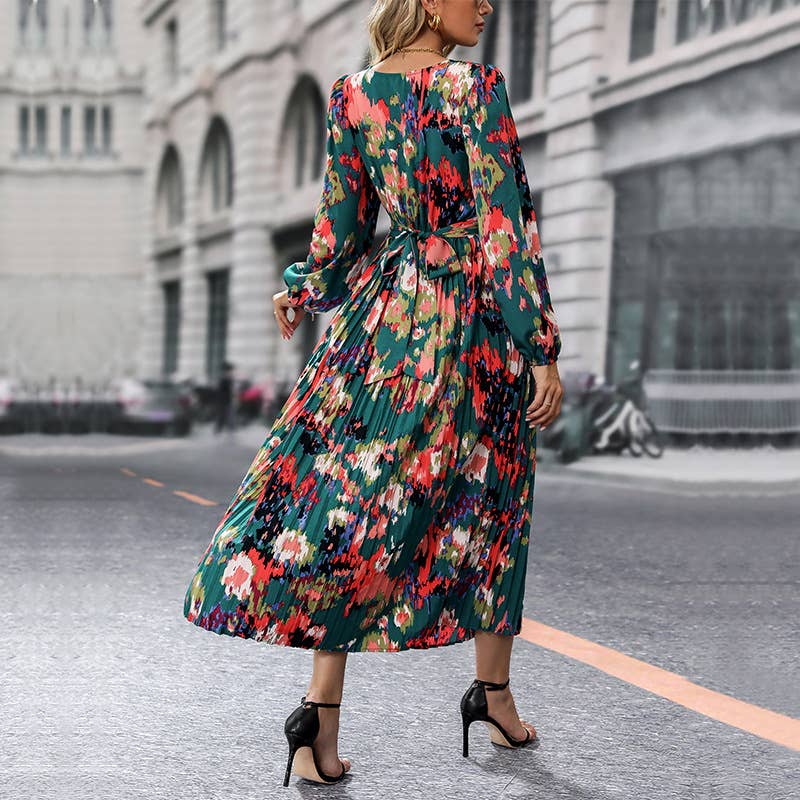WAIST PRINT LONG-SLEEVED HAUTE COUTURE DRESS
